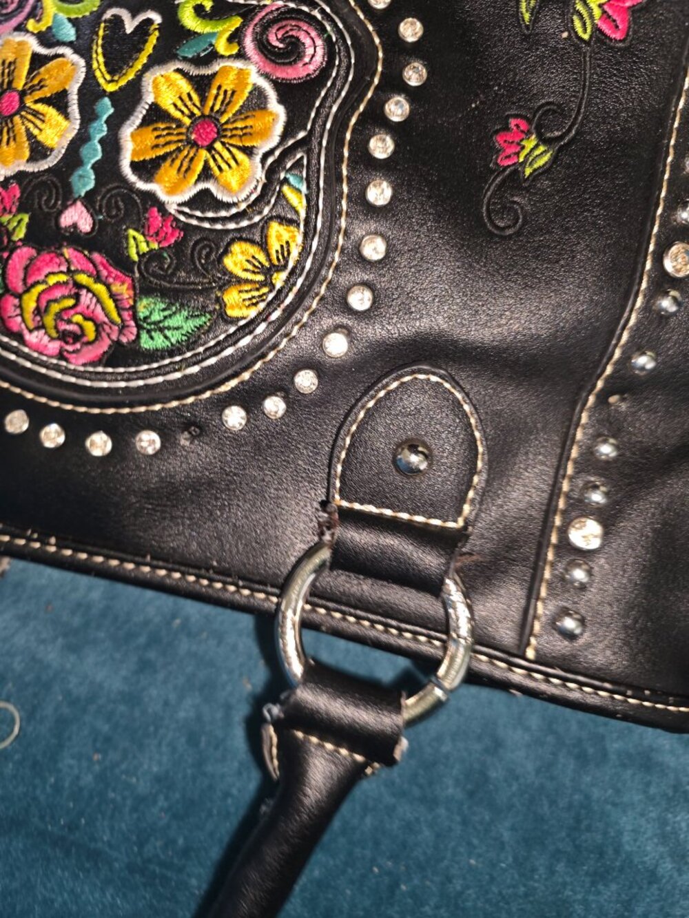 Montana West Sugar Skull Embroidered Crossbody Bag & Wallet Set Black Boho - Picture 9 of 16